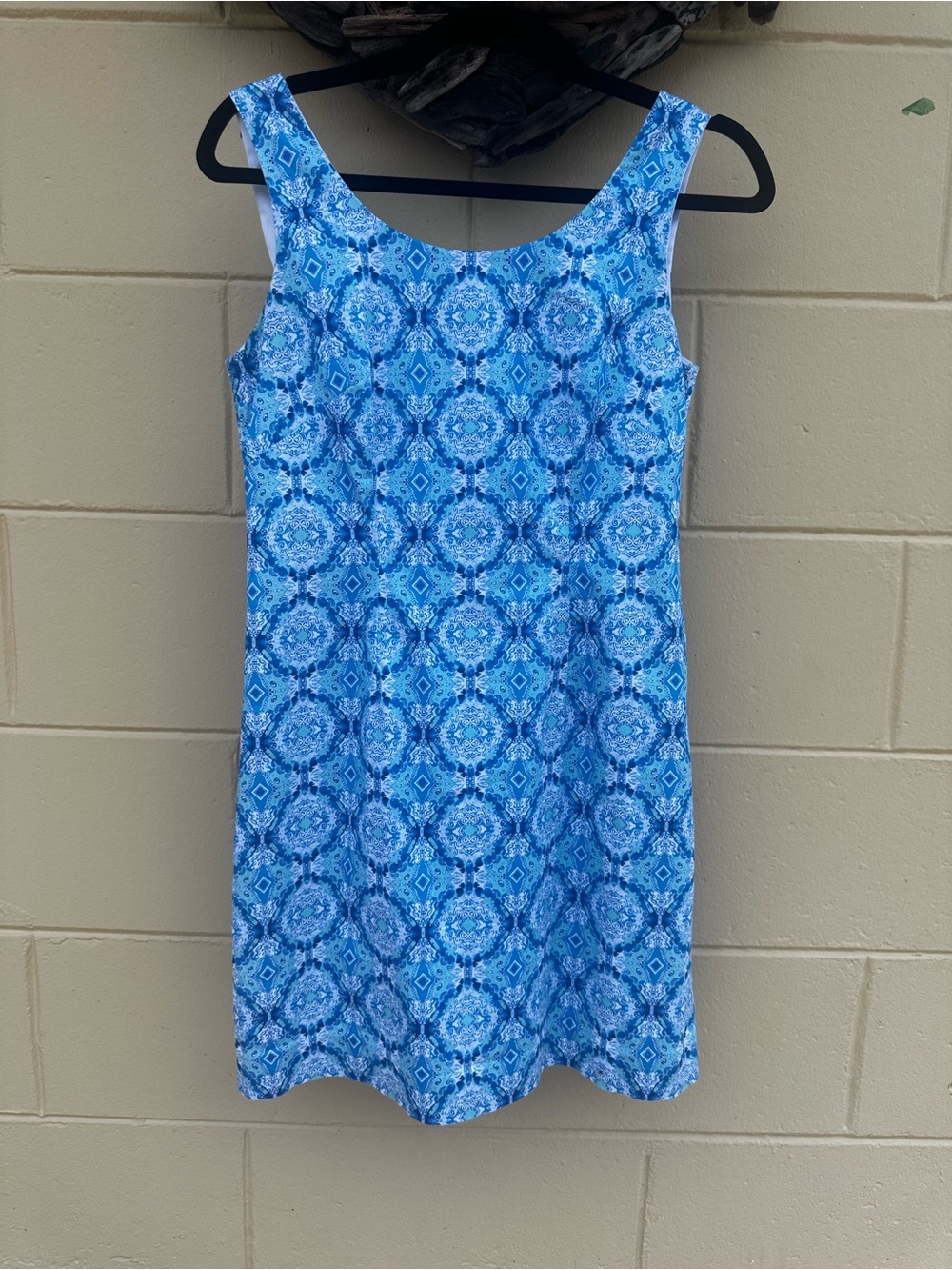 Sleeveless Blue Patterned Shift Dress